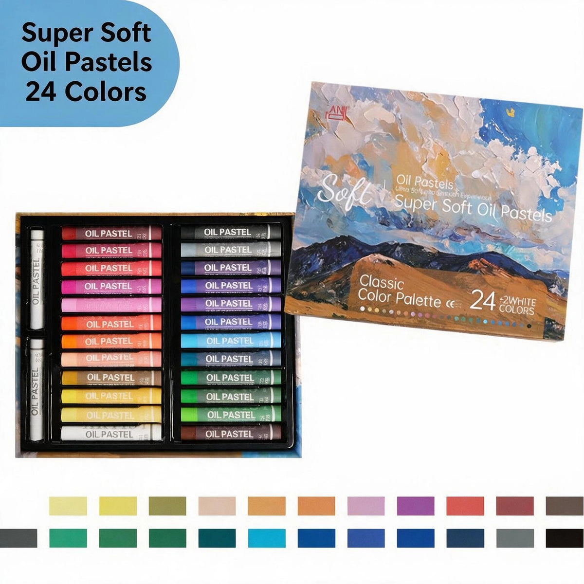Varden Ultra -Soft Rich oil Pastels Set，24 Colors